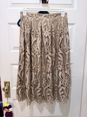 Antonio Melani Lace Overlay Midi Skirt -  Champagne